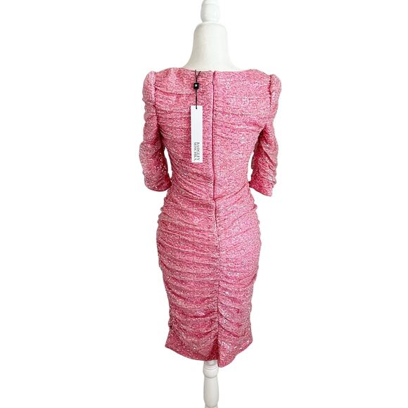 Badgley Mischka Ruched Sequin Cocktail Dress 2 Pink NWT - Picture 7 of 11